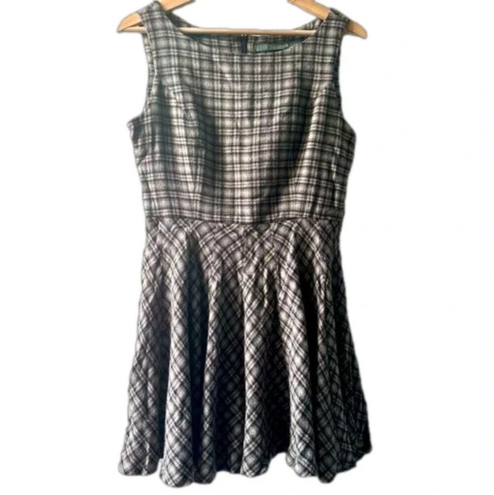 Zara Gray Plaid Wool Dress Medium Preppy Light Academia Y2K cottagecore jumper